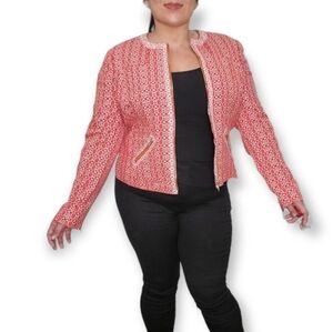NWT !!! Jones New York Signature Cream Red Orange Zip Up Jacket Sz 16